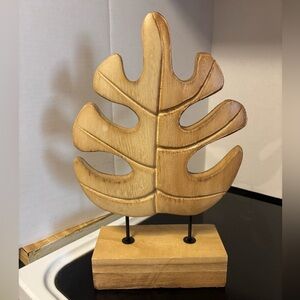 Vintage wood leaf sculpture